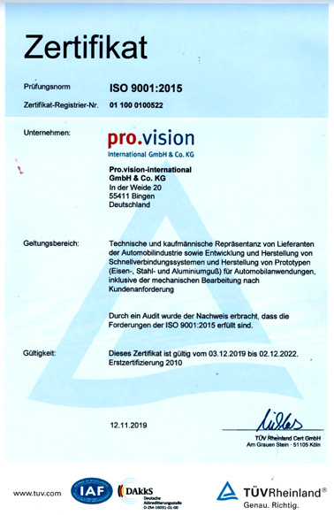 DIN Iso9001 Zertifikat pro.vision